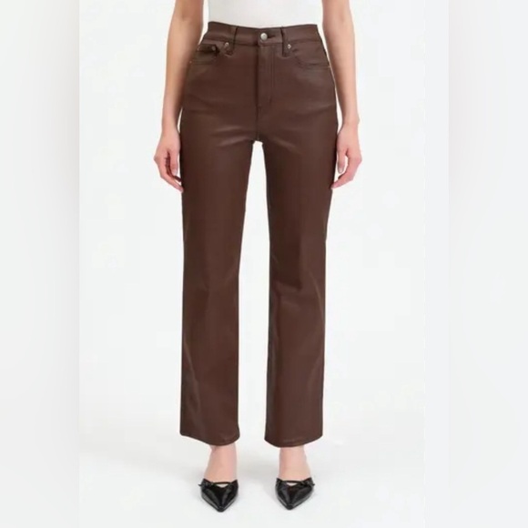Daze Denim NWT Faux Leather Pants High Rise Coated Espresso Brown Women Size 32 - Picture 1 of 10